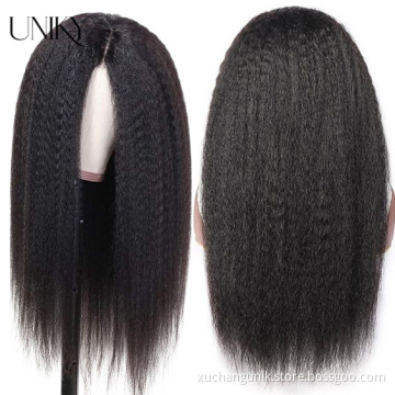 Uniky Wholesale Pre Plucked Cambodian Virgin Hair Wig Lace Front Natural Hairline Kinky Straight Human Hair 4*4 Closure Lace Wig